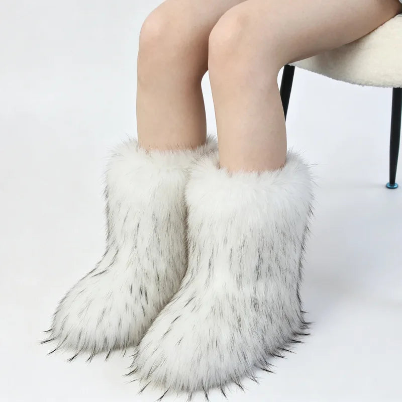 Winter Fluffy Women's Faux Fur Boots Plush Warm Woman Snow Boots 2026 Luxury Girls Furry Platform Boots Women's Ankle Boots