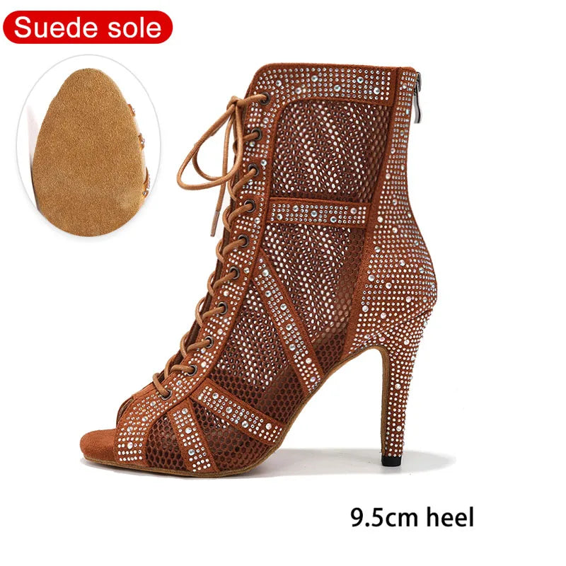 SWDZM Women Dance Boots Shiny Latin Jazz Dance Shoes Full Rhinestone Dancing Boots Customizable Heels Women Ladies Dancing Shoes