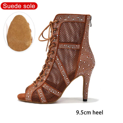 SWDZM Women Dance Boots Shiny Latin Jazz Dance Shoes Full Rhinestone Dancing Boots Customizable Heels Women Ladies Dancing Shoes