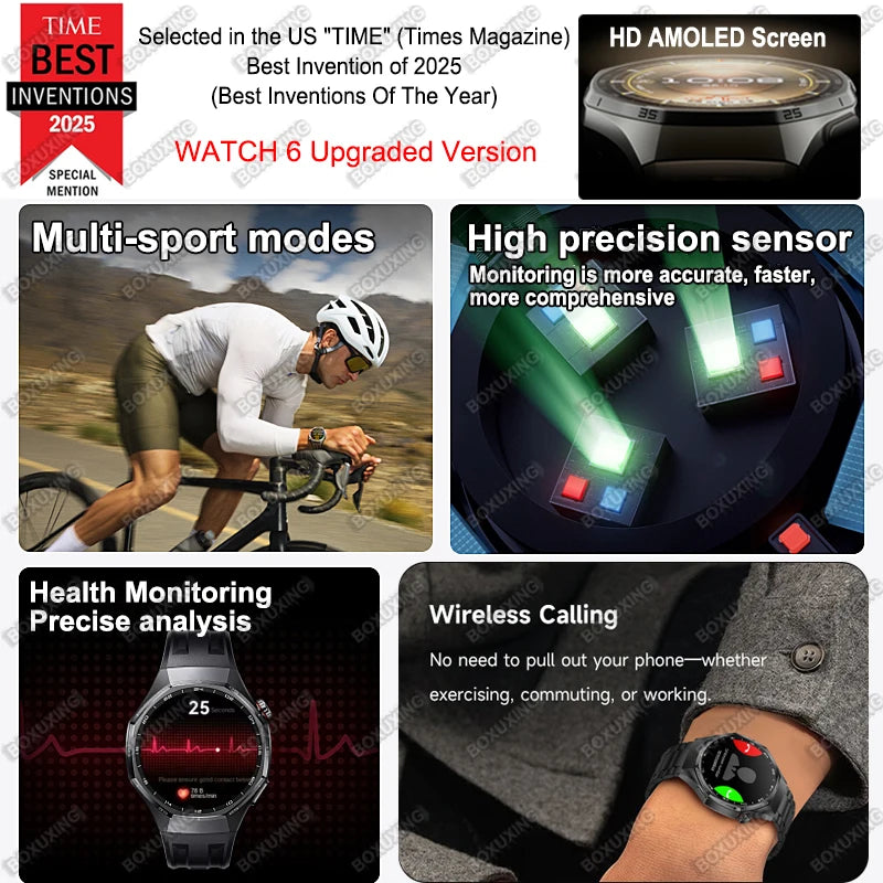 2026 New Global Version Watch 6 Pro GPS Smart Watch Men AMOLED Screen Sports Fitness Track Bluetooth Call Waterproof Smartwatch