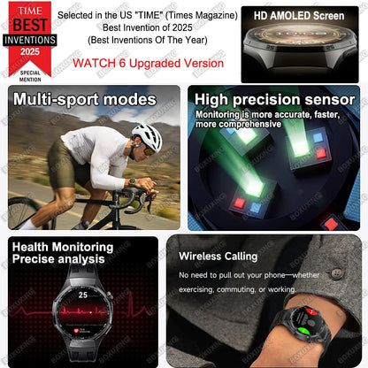 2026 New Global Version Watch 6 Pro GPS Smart Watch Men AMOLED Screen Sports Fitness Track Bluetooth Call Waterproof Smartwatch