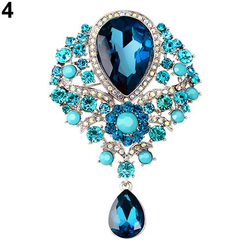 Hot Women Men  Brooch Wedding Bridal Bouquet Clear Crystal Rhinestone Teardrop Dangle Brooch Pin