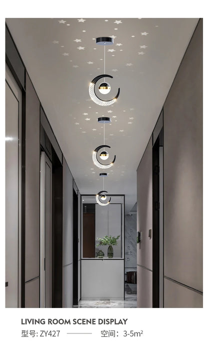 Creative led Ceiling Light with Moon Stars Modern Asile Ceiling Lights Gold/Black Atmosphere Ceiling Hanging Lamp Loft Lighting