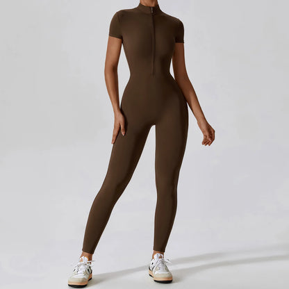Yoga Boilersuit Long Sleeved Women's Sportswear Gym Zipper Jumpsuits Workout High-intensity Fitness One-piece Skin-tight Garment