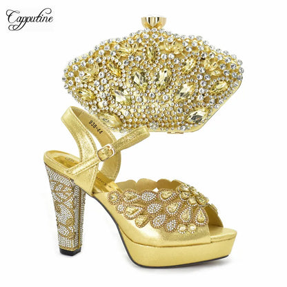 Luxury Wine Women Shoes and Bag to Match African Lady Summer Sandals Match With Handbag High Heels Pumps Purse 938-44 10.5CM