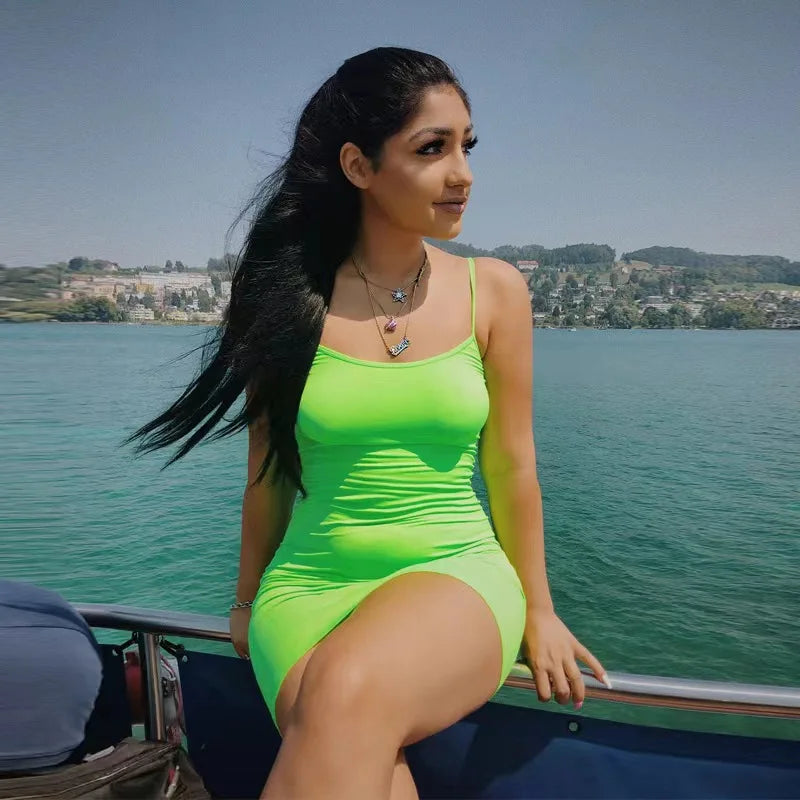 Summer Women Tight Bodycon Dress Nightclub High Slit Dress Sexy Strappy Beach Dress Outdoor Maxi Dress