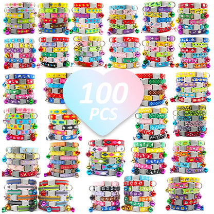 100Pcs Dog Collar With Bells Adjustable Customize Necklace Puppy Kitten Collar Accessories Pet Shop Products Rabbit Neck Strap