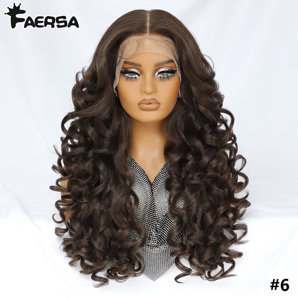 Latisha 13X6 HD 13X5X1 Synthetic Lace Front Wigs Curly Pre Plucked Lace Frontal Wig with Bangs for Women Highlight with Babyhair