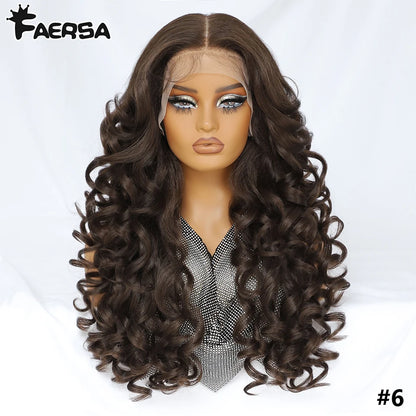 Latisha 13X6 HD 13X5X1 Synthetic Lace Front Wigs Curly Pre Plucked Lace Frontal Wig with Bangs for Women Highlight with Babyhair