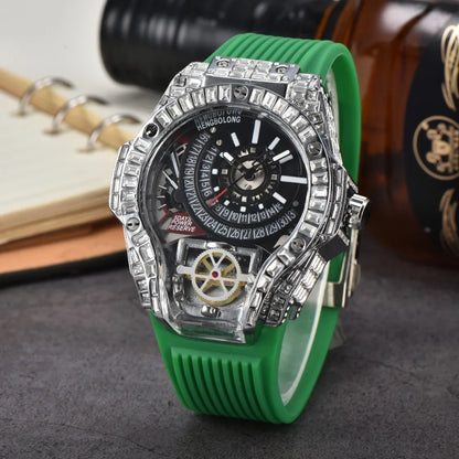 Business Full Diamond Case Luxury Top Mens Watches Rubber Strap Color Creative Decorative Quartz Watch Men AAA Clocks Relogio