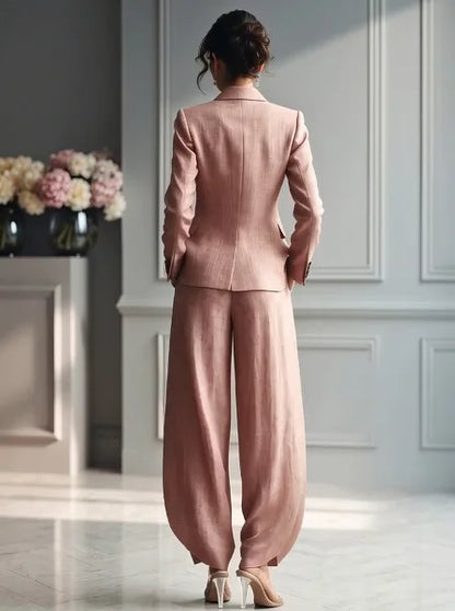 Autumn New Women's Long-sleeved Suit Shirt 2-piece Set Fashion Pocket Suit Collar Slim Temperament Female Office Trousers Suit