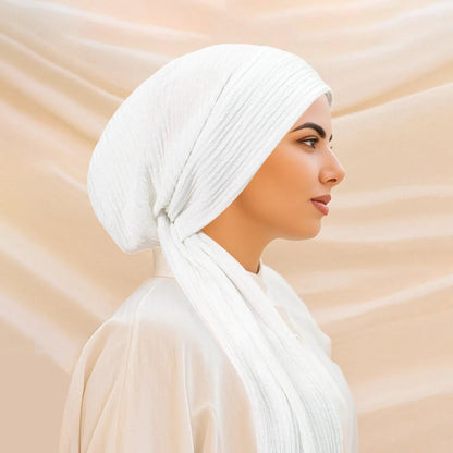 2026 New Solid Color Turban Hijab Hats Long Tail Head Wraps Elastic Muslim Hats Breathable Chemo Cap For Women Girls