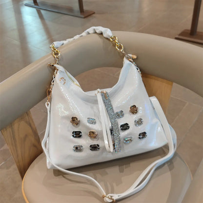 2026 New Fashion Diamonds Women Handbags Genuine Leather Tote Bag Large Capacity Work Commute Leisure Versatile Shoulder Bags