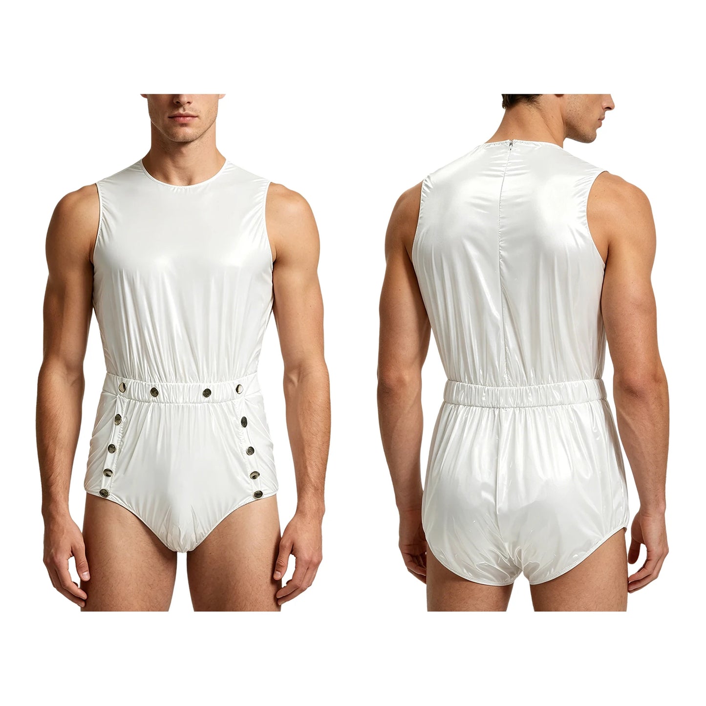 Men Women Waterproof Glossy Bodysuit Leak-proof Washable Diaper Cover Elderly Bedridden Special Needs Adaptive Jumpsuit Swimwear
