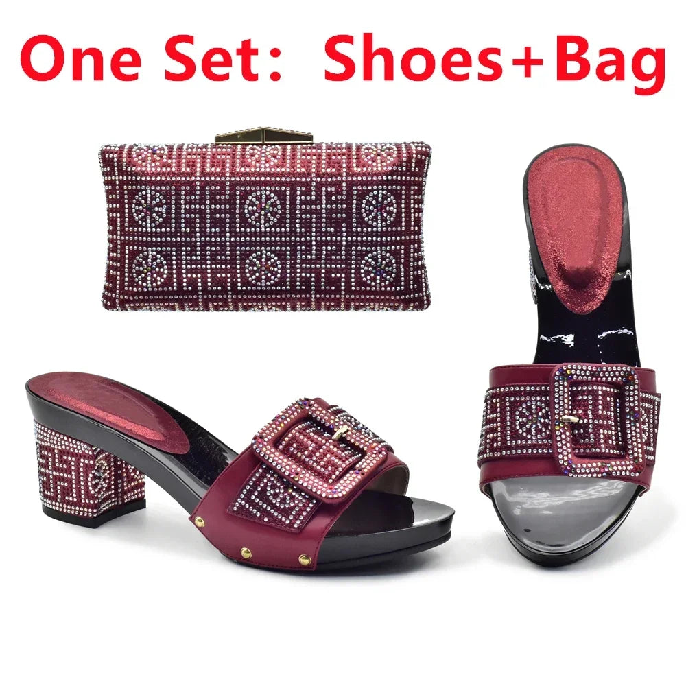 Latest African Shoes and Matching Bags Italian Nigerian Women Wedding Shoes and Bag Set with Rhinestone Luxury Designer Pumps
