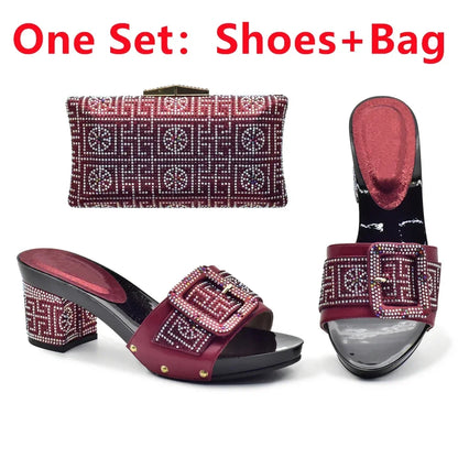 Latest African Shoes and Matching Bags Italian Nigerian Women Wedding Shoes and Bag Set with Rhinestone Luxury Designer Pumps