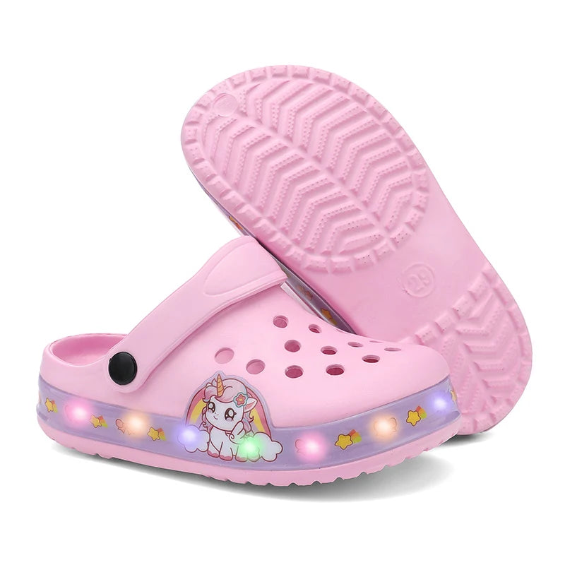 Light Sandals for Girls Pink Cartoon Printing Summer Beach Kids Shoes Outdoor Non-slip Classic Design Children's Casual Clogs