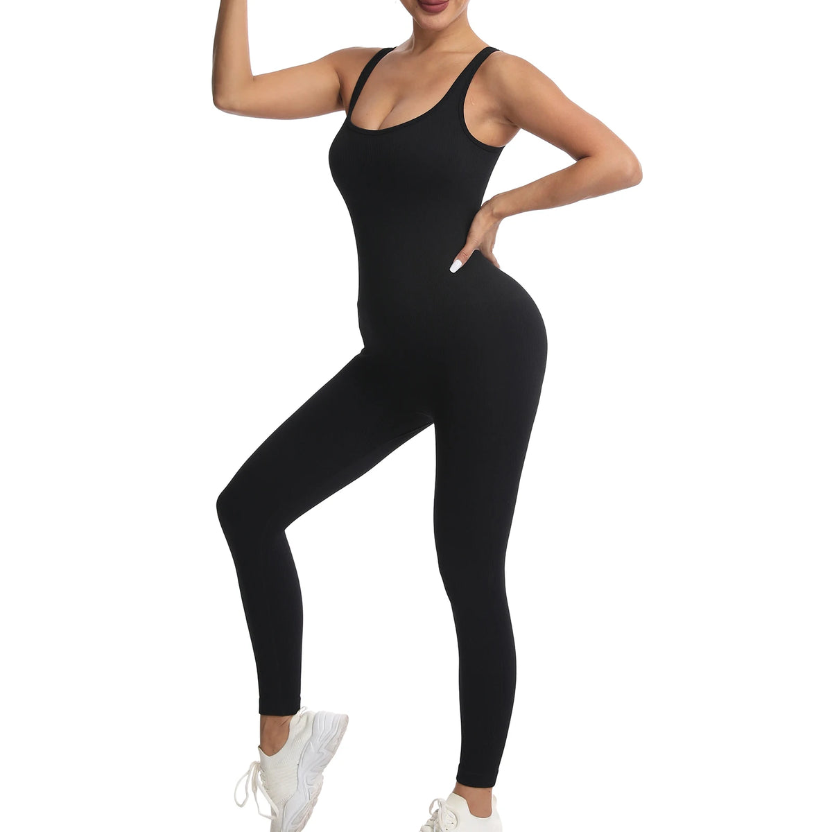 Women's Solid Color Threaded Vest Jumpsuit, Sports Fitness yoga Suit, Jumpsuit