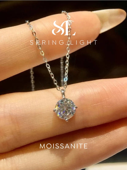 Luxury Certified Moissanite Diamond Classic Round Pendant Necklace for Women 925 Sterling Silver Chain Wedding Jewelry