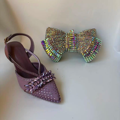 Insightlink Elegant Italian Design Pink Butterfly Shoes and Bag Set for Women - Perfect for Parties and Weddings