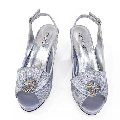 Mature Sweet Spot Good Arrival Peach Color Square Heels Peep Toe Shoes Matching Bag Set For Nigerian Women Wedding Party Pump