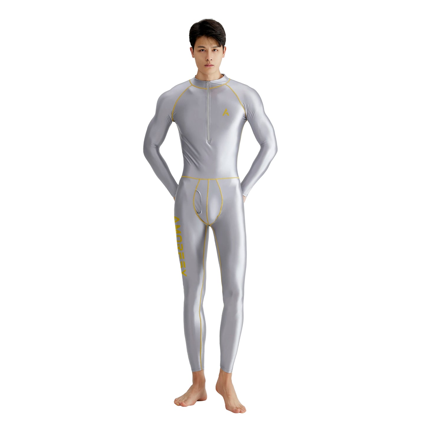 AMORESY Apollo Series Front Zipper Long Sleeve Sports Fitness Yoga Glossy Multi functional Bodysuit
