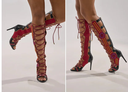 Thin High Heel Peep Toe Design Fluffy Sandals Women Fashion Strap Ankle Feather Sandals Zip Summer Show New Shoes Embroidery