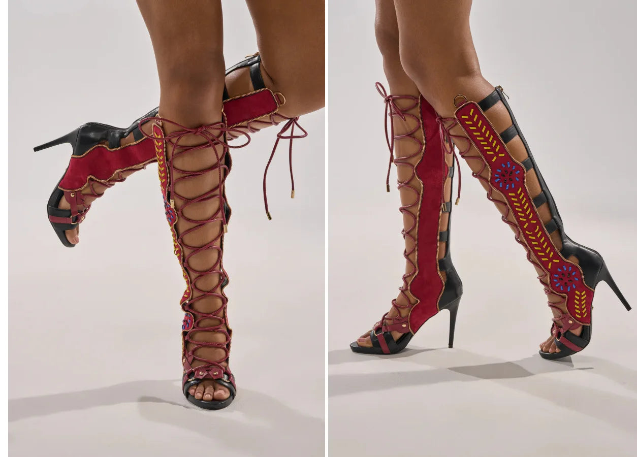 Thin High Heel Peep Toe Design Fluffy Sandals Women Fashion Strap Ankle Feather Sandals Zip Summer Show New Shoes Embroidery