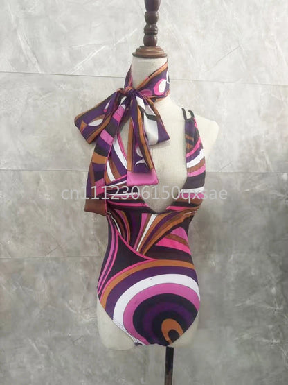 Classic Design Women's Headband Swimsuits with Letter Signature Logo Designer Brand Lady Sexy Scarf Swimsuits Beachwear