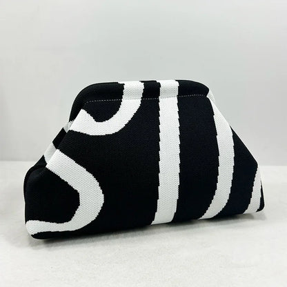 Woven Crochet Handbags for Women Summer Beach Clutch Bag Purses Knitting Dumpling Clutch Ruched Cute Cloud Casual Colorblock Bag