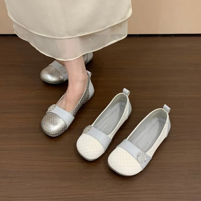 Short Size Flat Dotted Low-heeled Single Shoe for Women, 2026 Summer New Style, One-piece Mary Jane Shoe with Heel