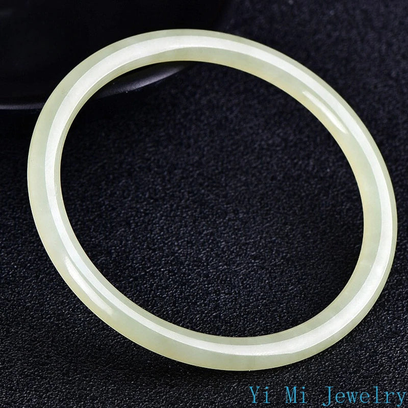 Natural Hetian Jasper Bracelet Green  White Jade Fine Round Female Jingle Bangles Fashion Exquisite Luxury Jewelry Holiday Gifts
