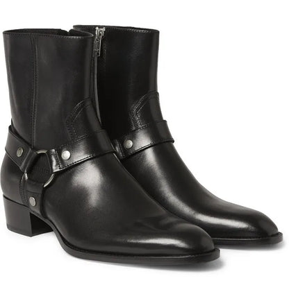 Brown Men Chelsea Boots Handmade High-quality Cow Suede Business Casual Square Toe Mid-heel Men Shoes Motorcycle Boots With Heel