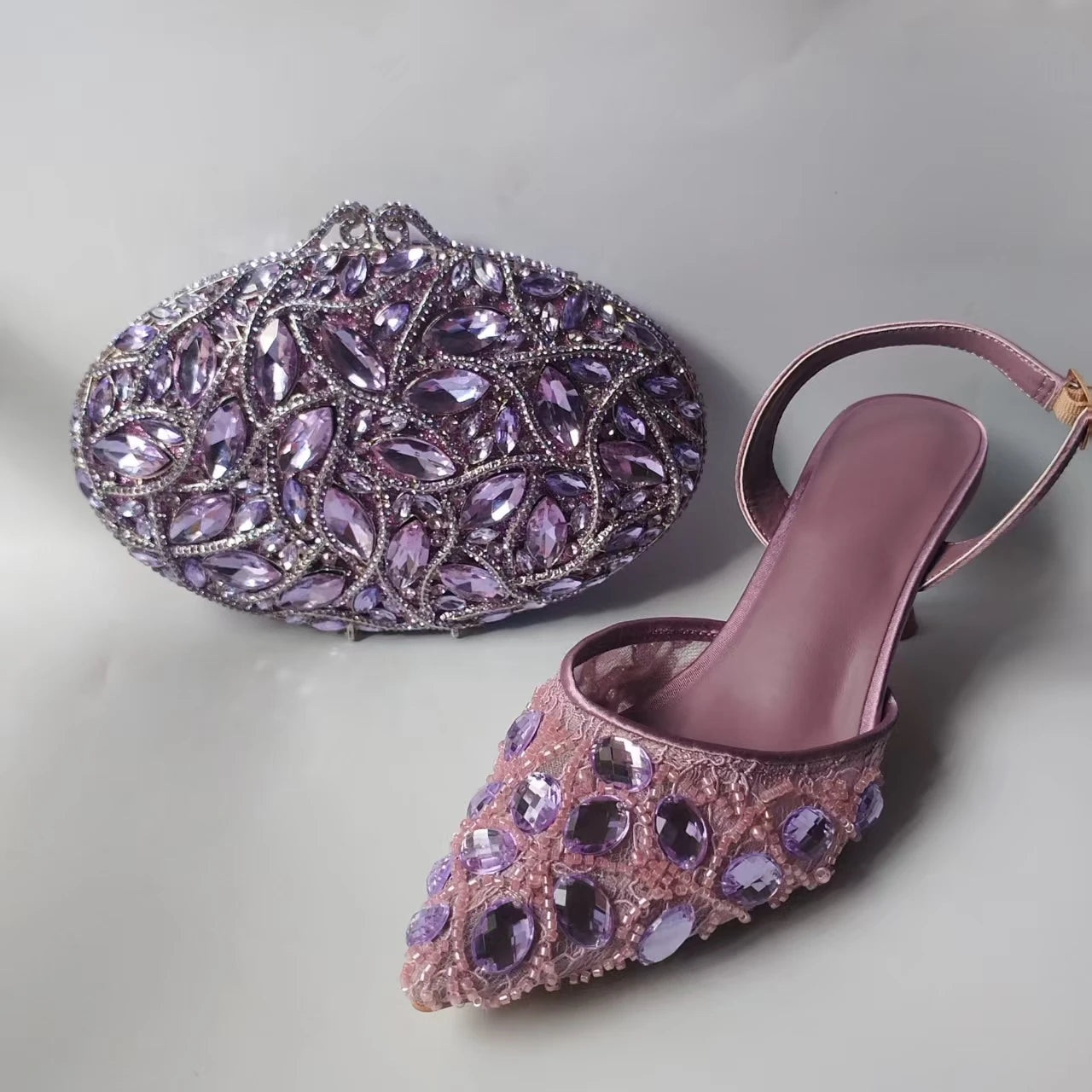 INSIGHTLINK Lady Stones Shoes and Bag Sets for Evening Purses Party Rhinestone Luxury Heels Sandals Set for Party Elegant Pumps