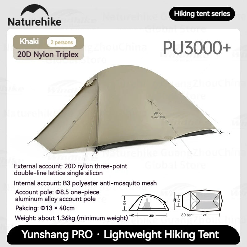 Naturehike Cloud Up Pro Tent Ultralight 1.36kg 1-2 Person 20D Waterproof Three Seasons for Camping Outdoor Hiking Backpack Tent