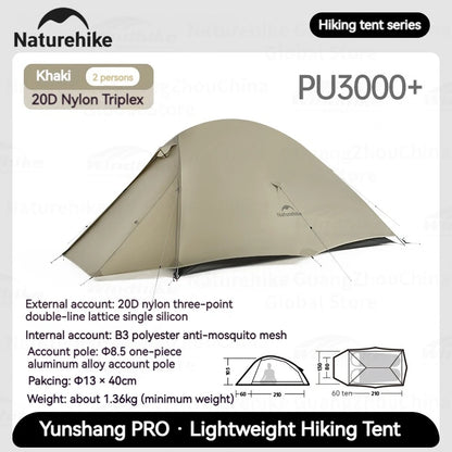 Naturehike Cloud Up Pro Tent Ultralight 1.36kg 1-2 Person 20D Waterproof Three Seasons for Camping Outdoor Hiking Backpack Tent
