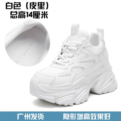 ZJR 14cm Chunky Sneakers for Women Super Increasing Women Shoe High Quality Real Leather Shoes Lightweight Platform Shoes 8-14cm