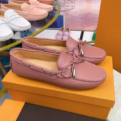 Spring Summer Ladies Genuine Leather Comfortable Slip-On Soft Bottom Driving Casual Flat Office Lazy Person Loafers Shoes
