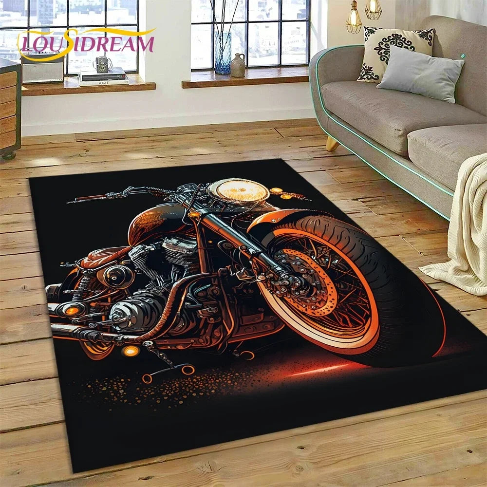 Motocross Modern retro Motorcycle Carpet Rug for Bedroom Living Room Home Sofa Decoration,Children Game Large Decor Floor Mat