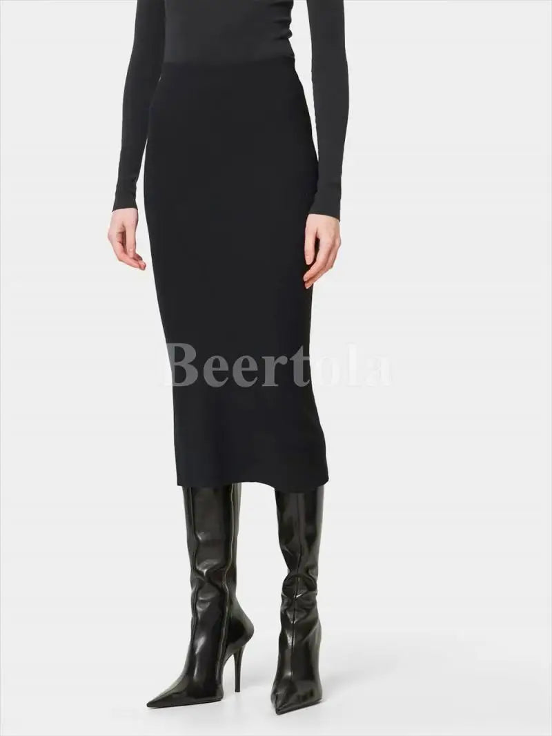 Black Leather Pointed Toe Ankle Boots Woman High Heels Stiletto Side Shaped Zipper Knee-High Boots Lady Sexy Boots
