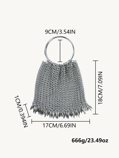 Metallic Hauberk Shoulder Bag Woven Ring Tote Chain Mail Designer Purses and Handbags Handmade Hollow Crossbody Bags for Women