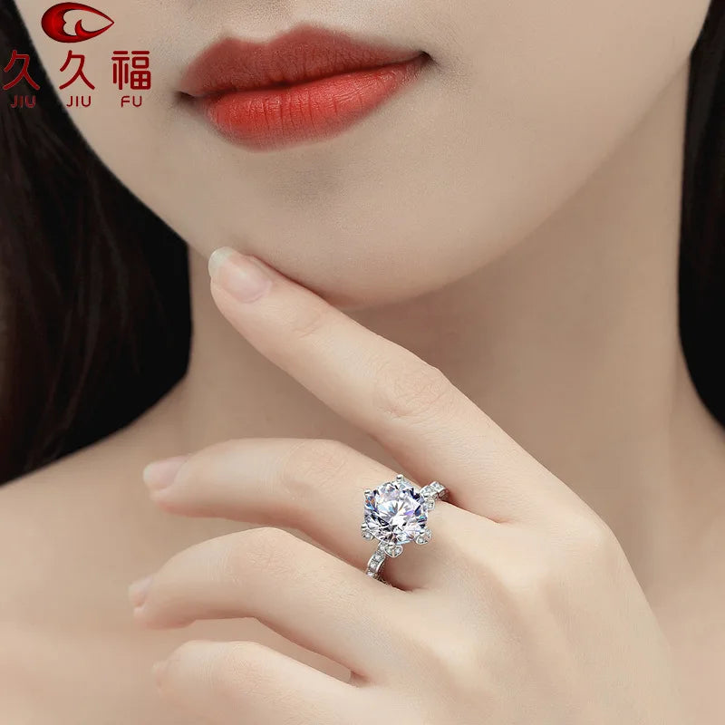 Soft Honey Snow Bud Ring for Women, PT950 Platinum with 5 Carat Moissanite, bring snug and skin-friendly wearing experience.