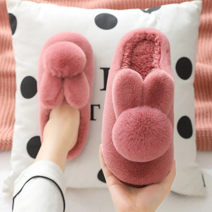 Women Winter Fuzzy Closed‑Back Slippers, Cute Couples Anti‑Slip Thick Sole Warm Plush Indoor Outdoor House Slippers