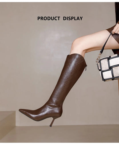2025 Autumn New Products Women's Brown Suede High-Top Thigh Boots Pointed Toe Stiletto High Knight Boots