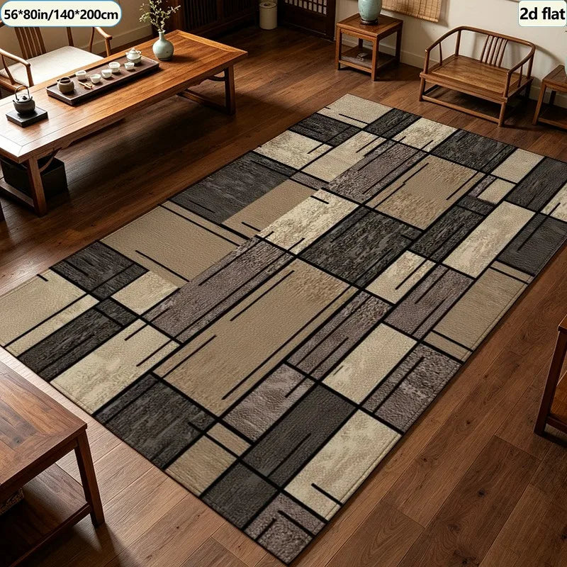 Modern Patchwork Geometric Carpet Flooring, Abstract Block Style Area Rug Non‑Slip Floor Mat for Living Room Bedroom Home Decor