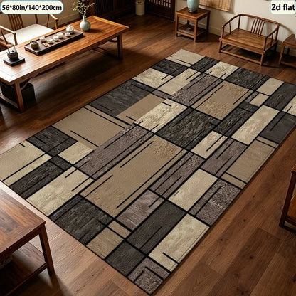 Modern Patchwork Geometric Carpet Flooring, Abstract Block Style Area Rug Non‑Slip Floor Mat for Living Room Bedroom Home Decor