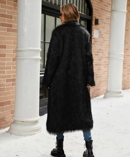 2026 Winter Stand Collar Faux Fur Long Coat Women Elegant Long Sleeve Fluffy Plush Jacket Lady Casual Thick Warm Furry Outwear