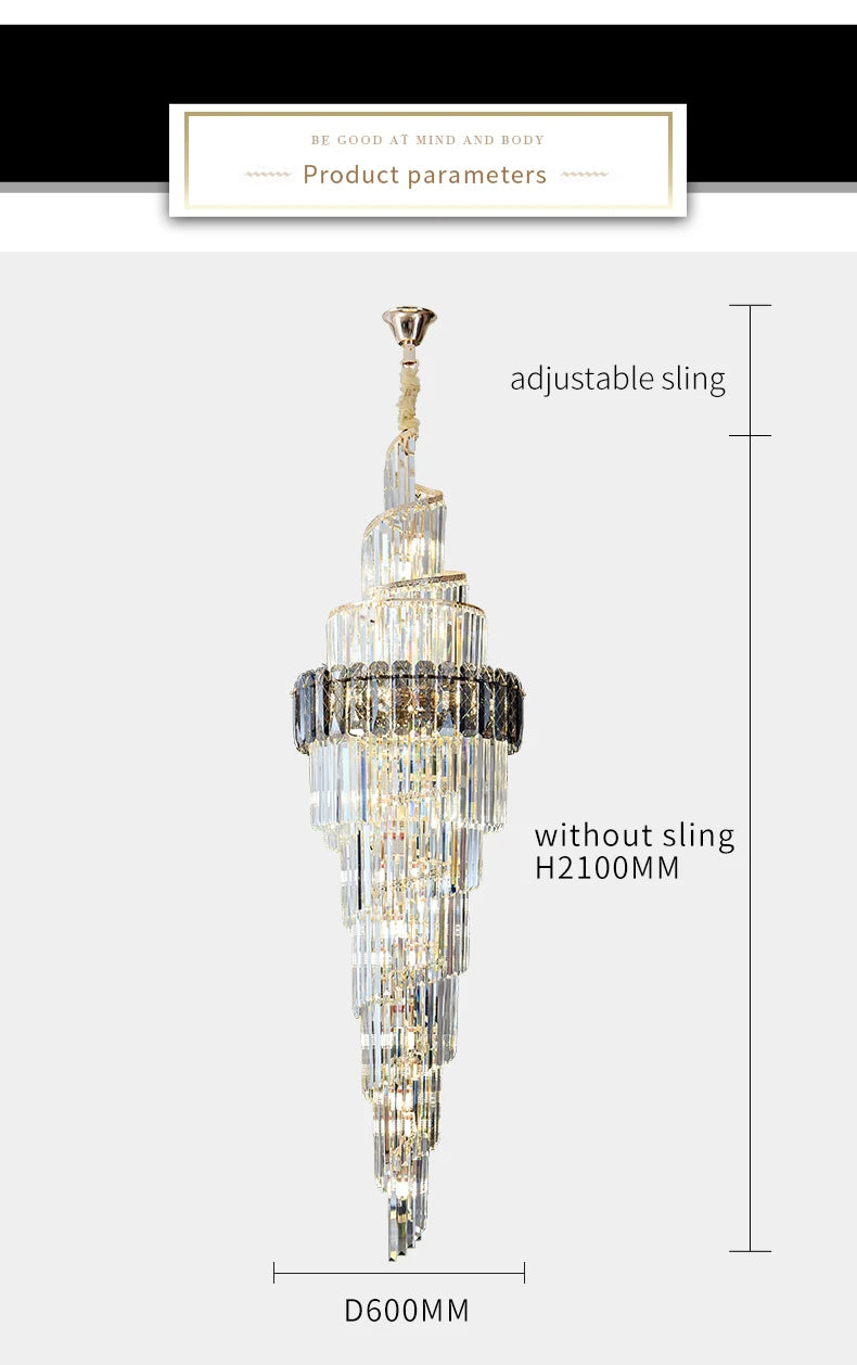 Light Luxury Large Chandelier Spiral Staircase Chandelier Luxurious And Atmospheric Duplex Villa Hotel Lobby Chandelier