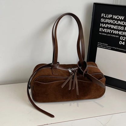 2026 Autumn Winter Latest Commute Shoulder Bags For Women PU Suede Pure Color Large Capacity Boston Bag Luxury Designer Handbags