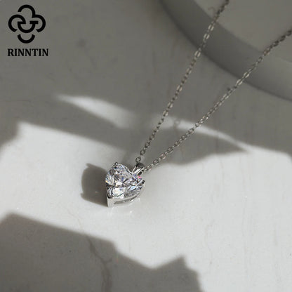Rinntin Moissanite Diamond Heart Pendant 1-4CT 925 Sterling Silver Chain Necklace Party Choker Fine Jewelry Accessories SMON08